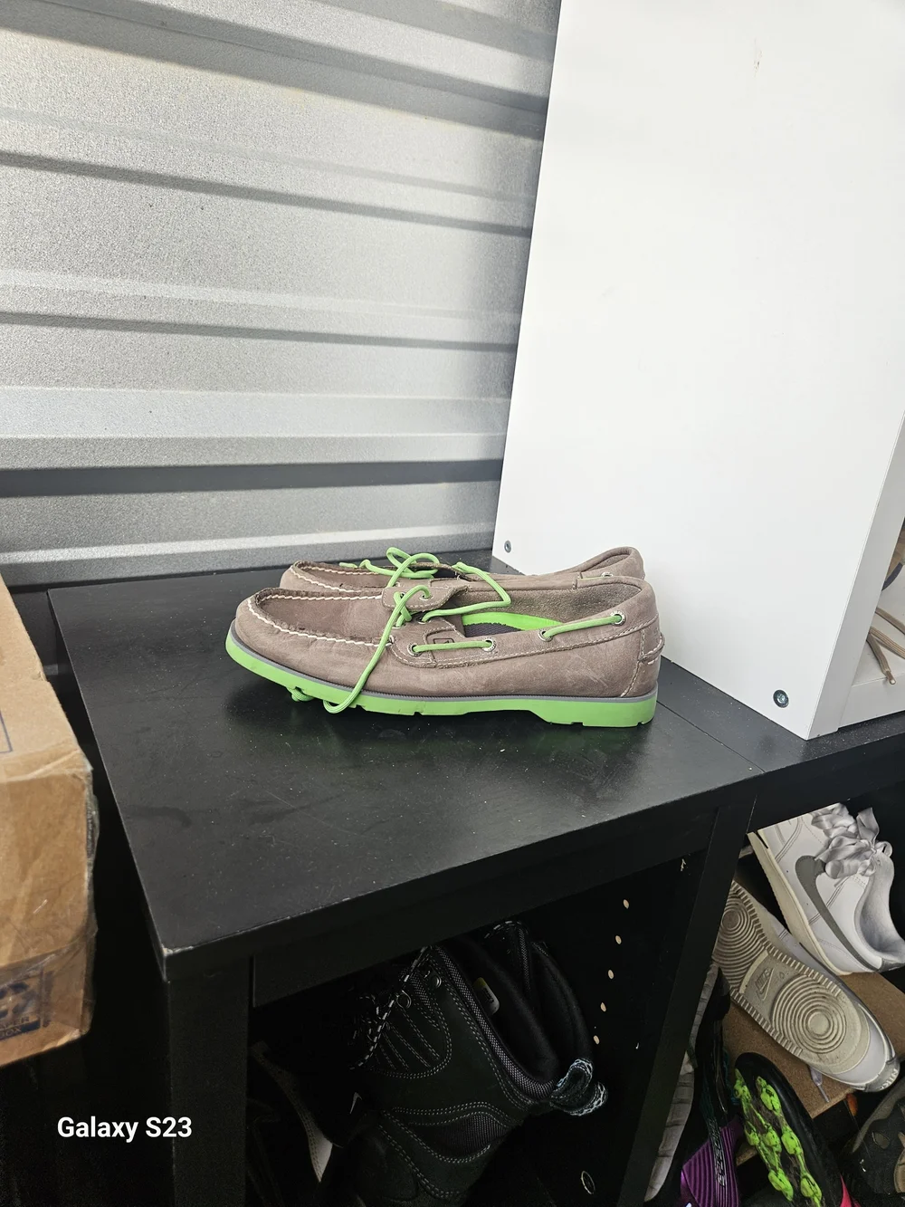 Sperry Top-Sider Men’s 9.5M Brown Leather Neon Green Boat Shoes Loafers